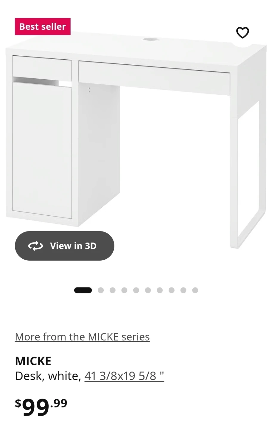 IKEA MICKE Desk, White, 41 3/8x19 5/8" - photo 2
