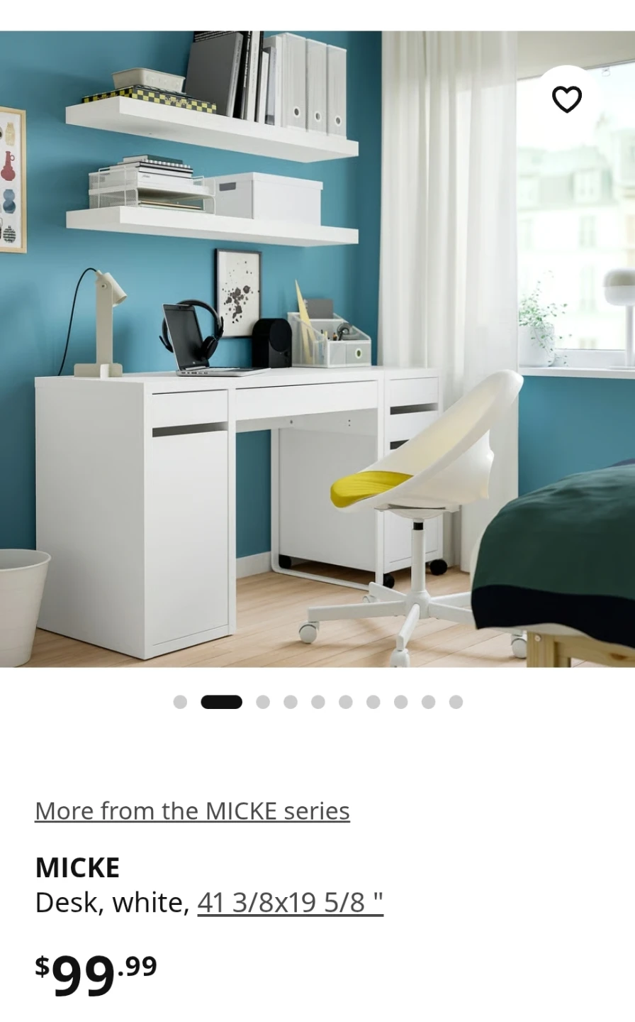 IKEA MICKE Desk, White, 41 3/8x19 5/8" - photo 3