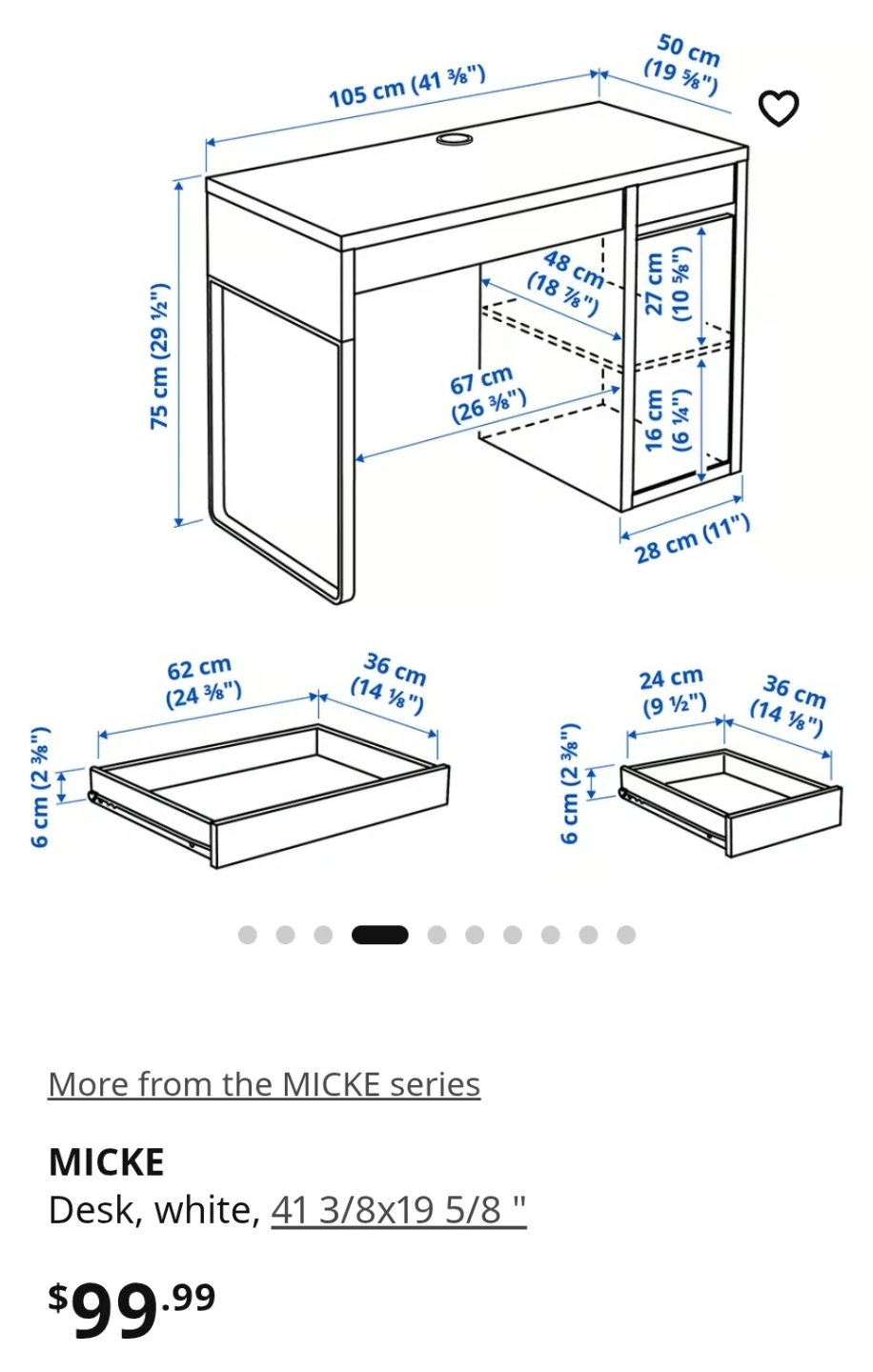 IKEA MICKE Desk, White, 41 3/8x19 5/8" - photo 5