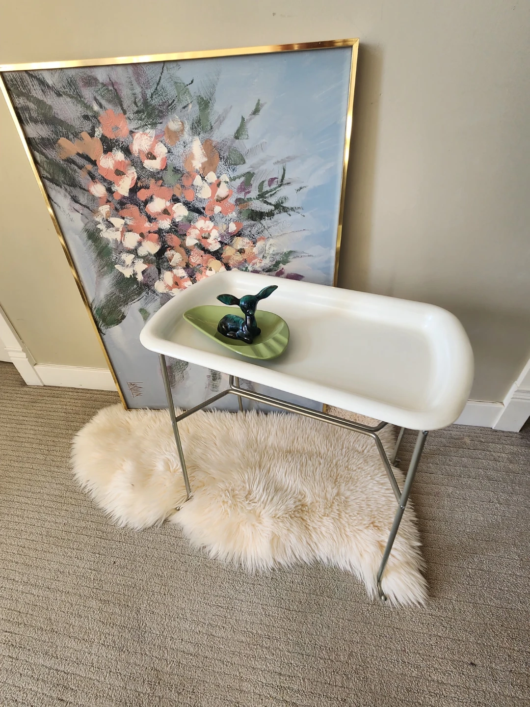 White Tray Table with Metal Legs, great as a plant stand