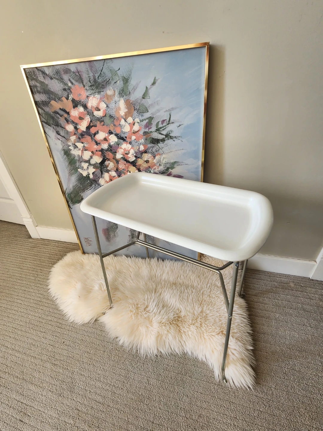White Tray Table with Metal Legs, great as a plant stand - photo 2