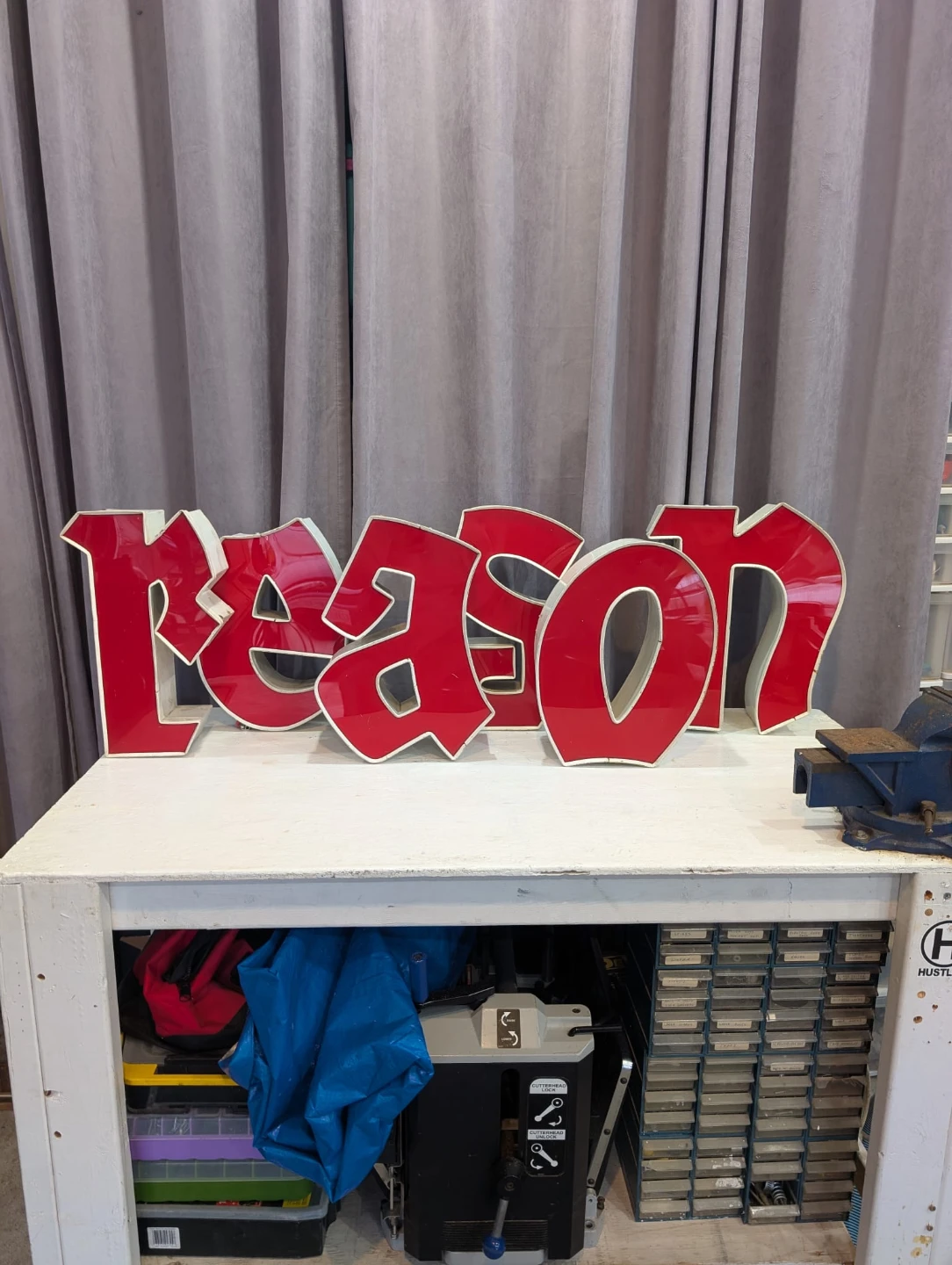 Vintage Mid-Century Neon Channel Letters - Spells "REASON"