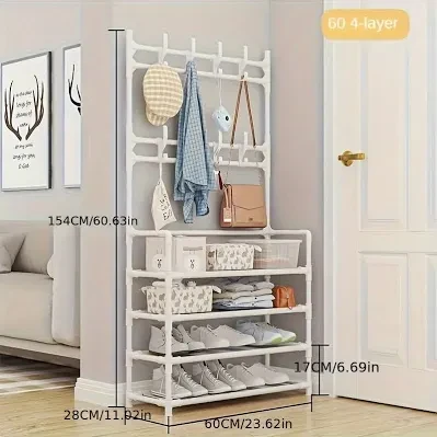 White 4-Tier Shoe Rack and Coat Hanger