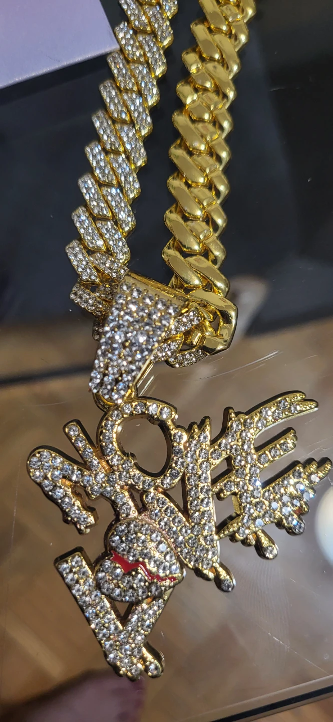 Iced Out Cuban Link Chain with "LOVE" Pendant - photo 2