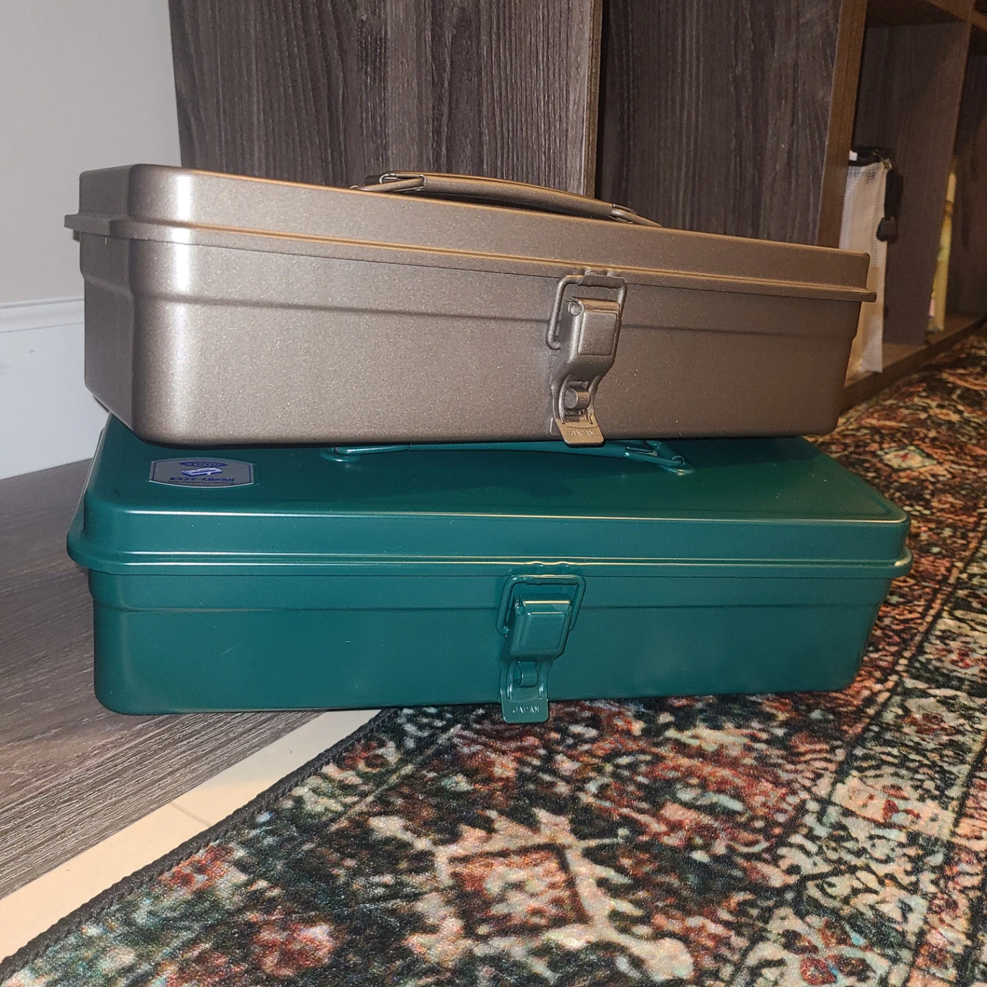 Vintage Steel Toolboxes (2) - Green & Gunmetal