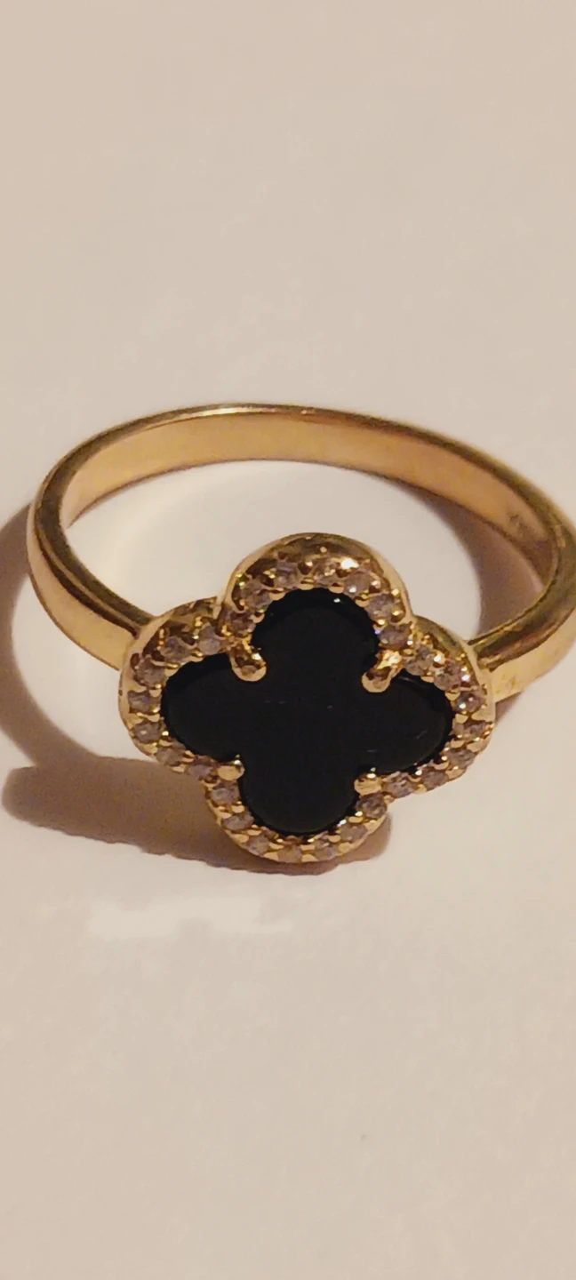 New !! Gold Overlay Sterling Silver 925 Black Clover 🍀 Ring. 6 - photo 4