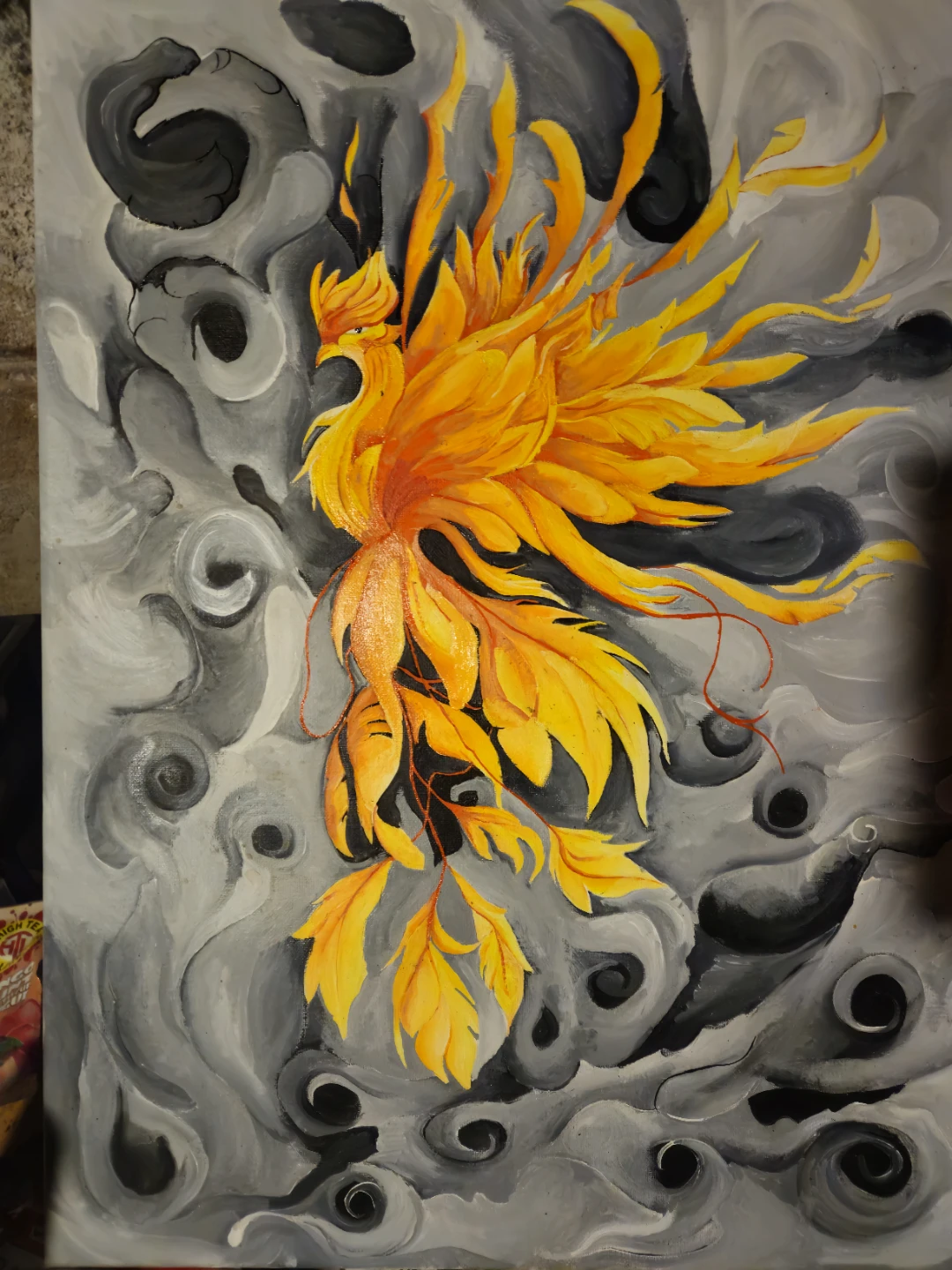 Painting of a Phoenix in Flames