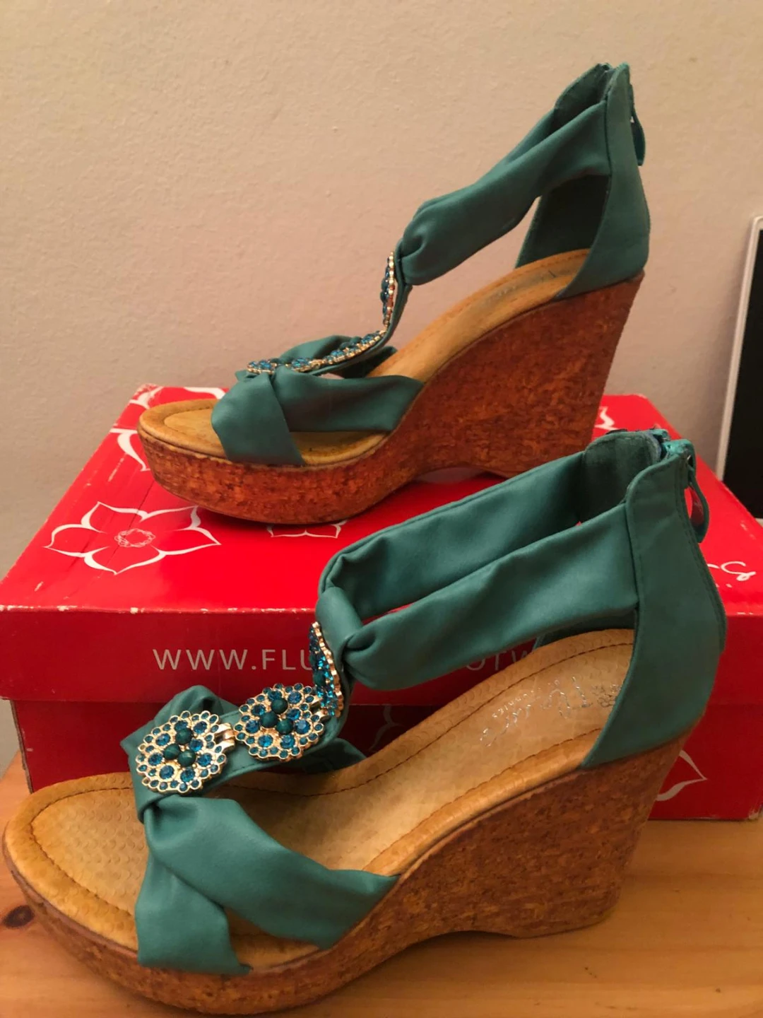Teal Wedge Sandals with Embellishments - photo 3