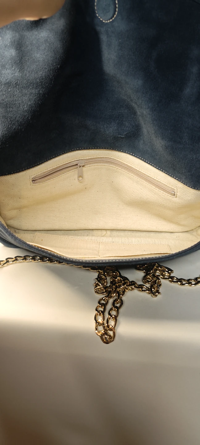 SEVENTY blue suede crossbody purse with gold chain - photo 3