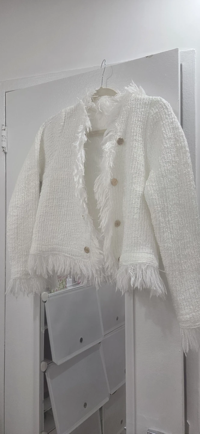 White Tweed Jacket with Fringe - photo 2