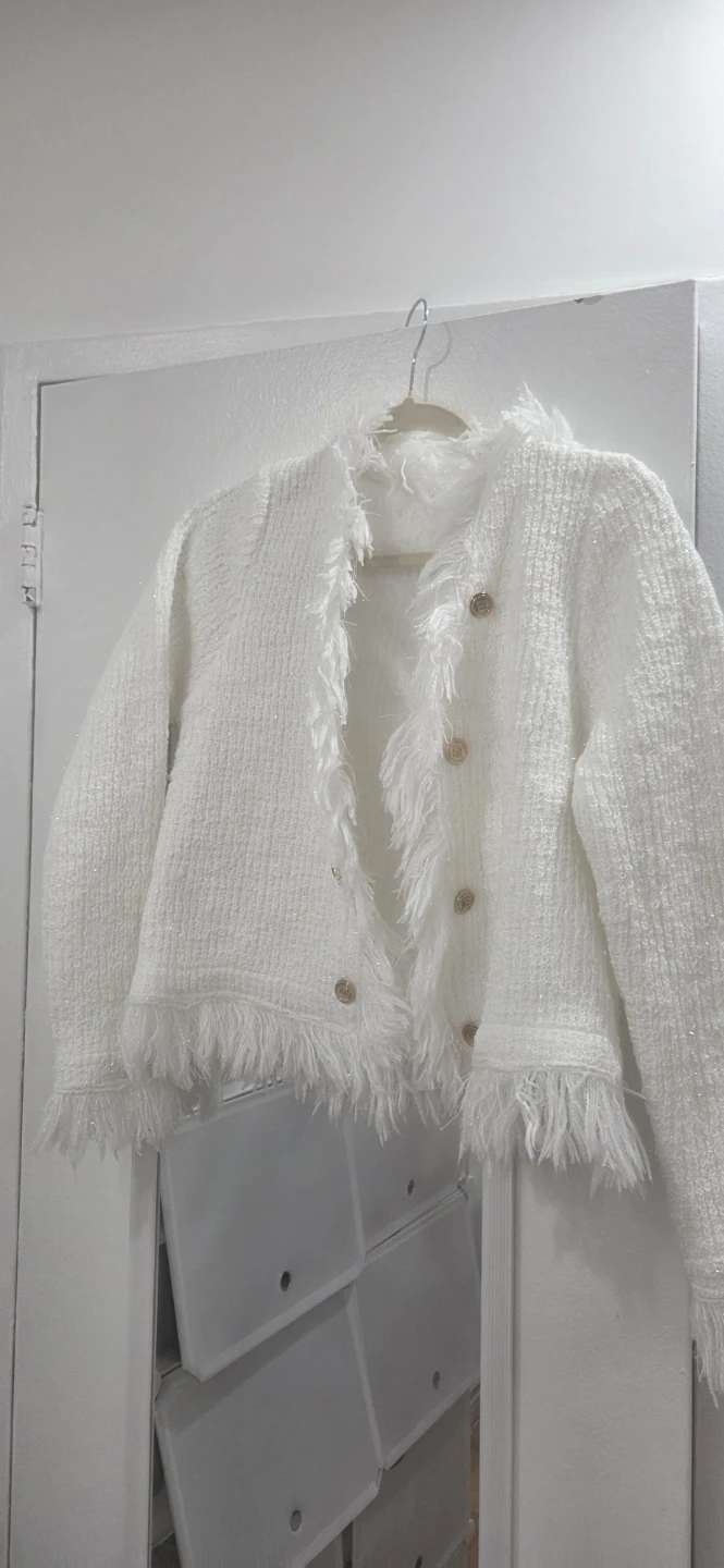 White Tweed Jacket with Fringe - photo 3