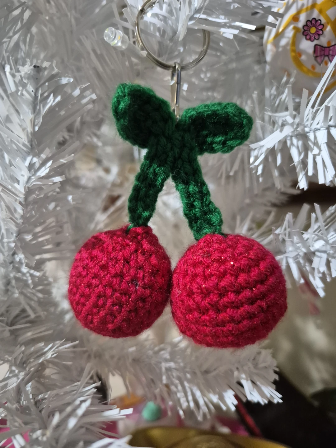Hand-Crocheted Cherry Keychain