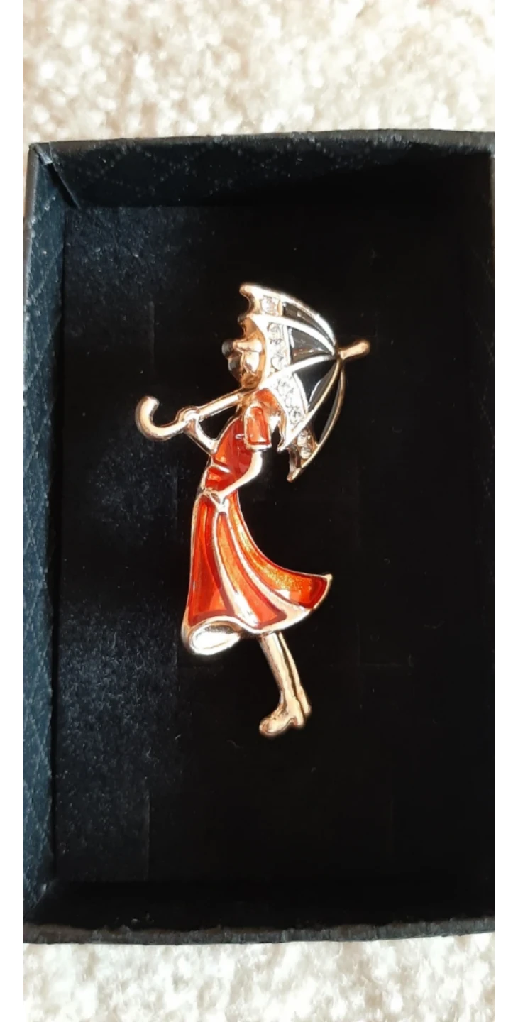 Girl with Umbrella Enamel Pin Brooch