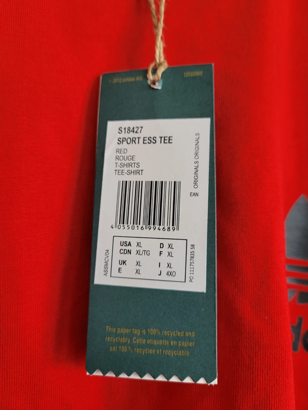 Adidas Sport Ess Tee - Red, XL - photo 3