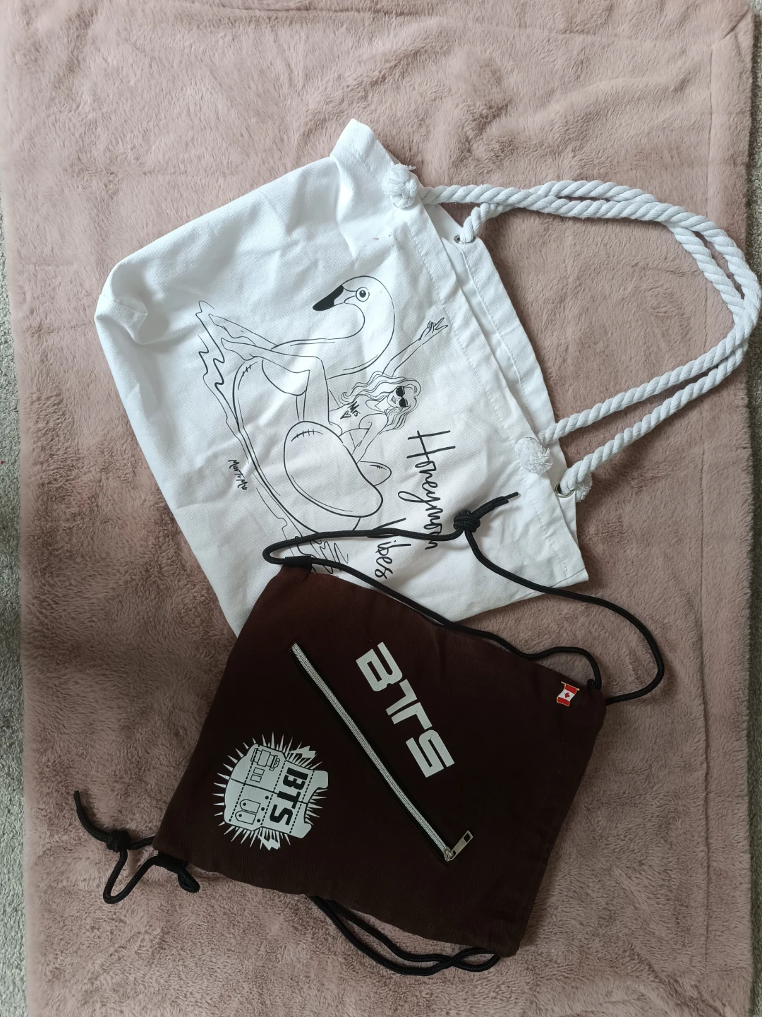 BTS Drawstring Bag and Honey Vibes Tote Bag