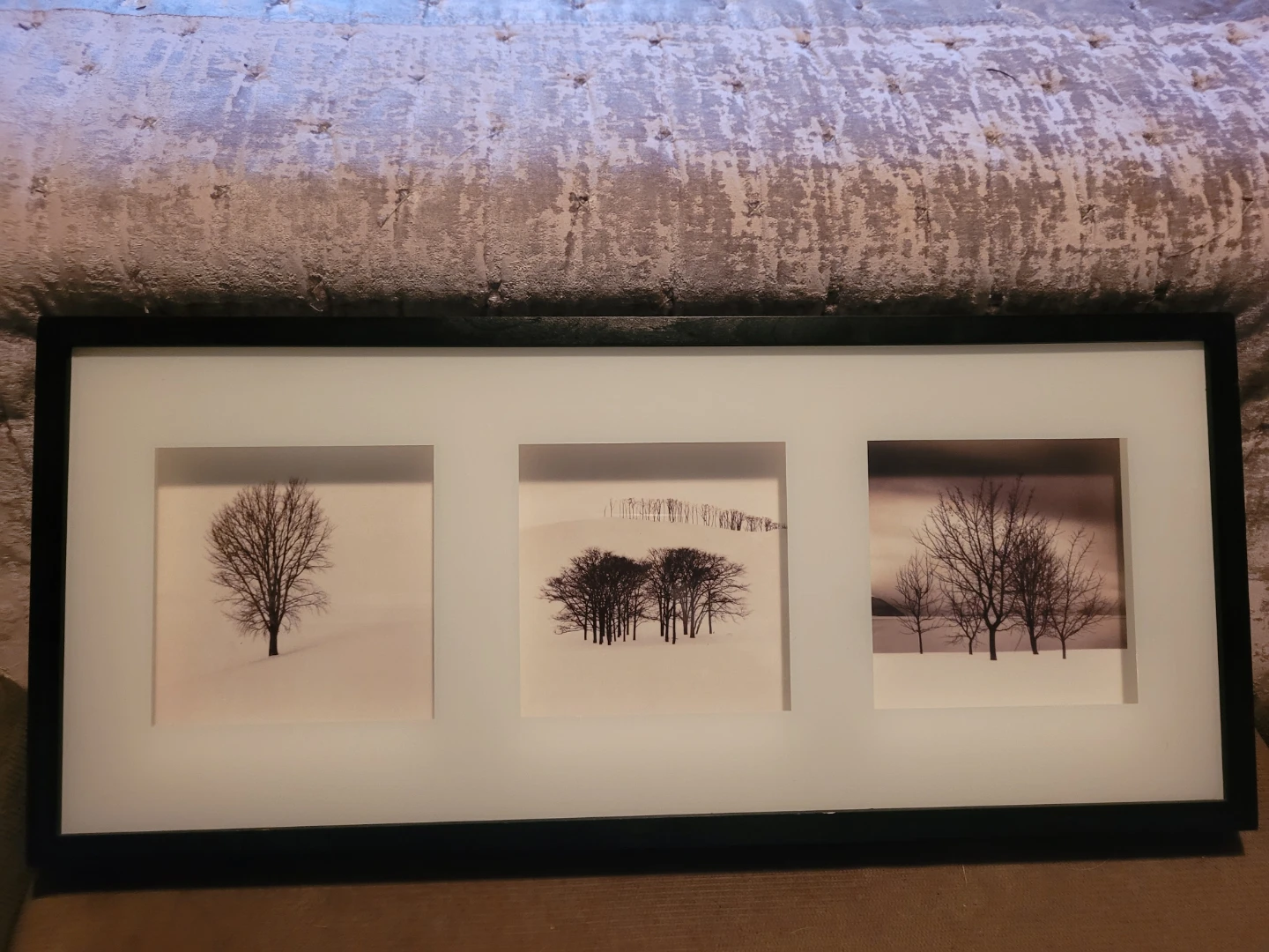 Framed Triptych Winter Tree Artwork