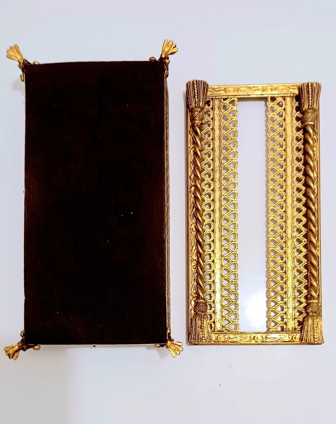Vtg Handmade Ormolu Gold Tissue Box Rope & Tassel - photo 5