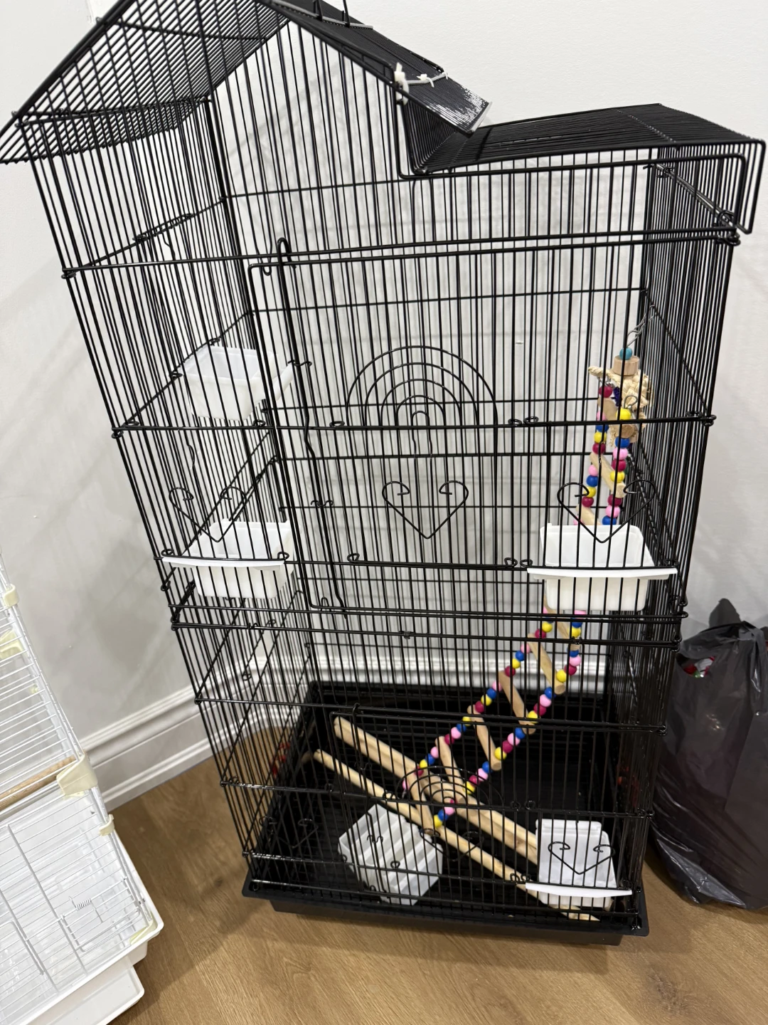 Black Bird Cage with Perches and Toys