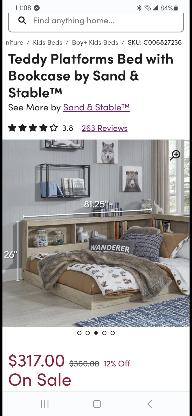 Sand & Stable Teddy Platform Bed with Bookcase
