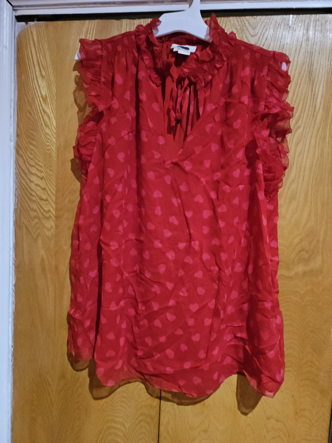 Kate Spade Red Heart Print Ruffle Sleeve Top - XS - photo 2
