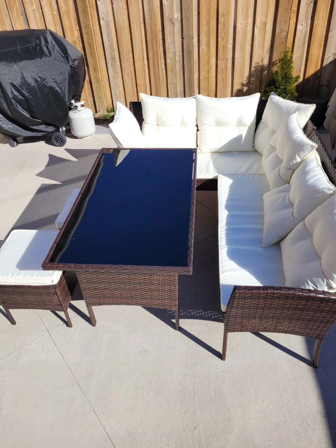 Wicker Patio Furniture Set with Glass Top Table