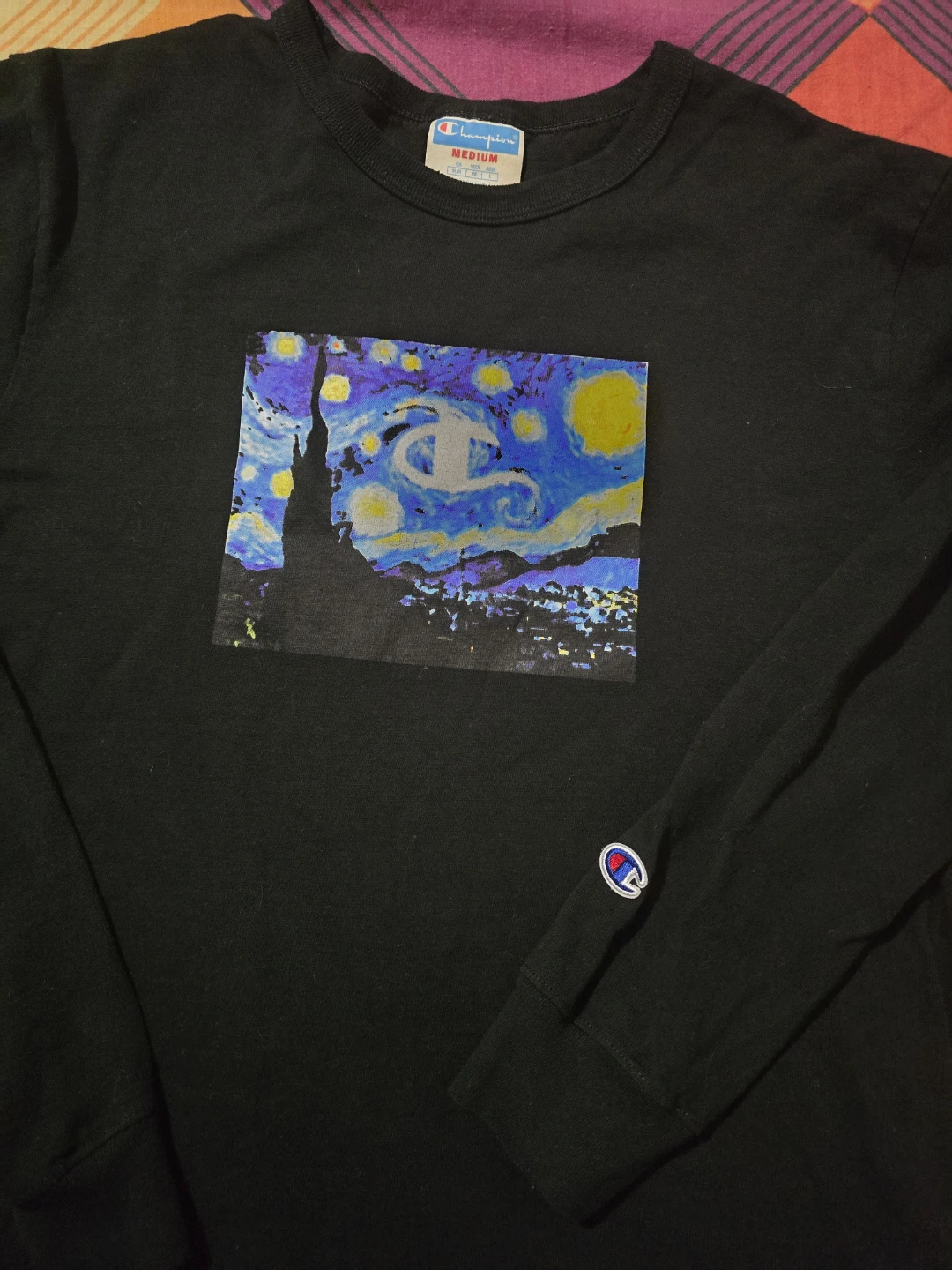 Champion Long Sleeve T-Shirt - Black with Starry Night Graphic🌱