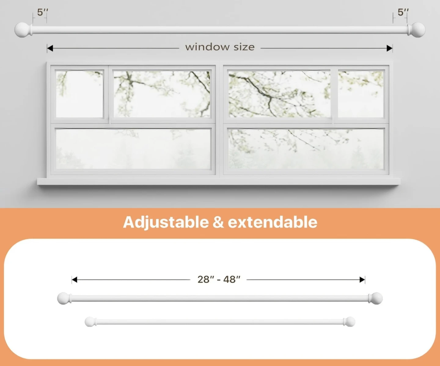 White Adjustable Curtain Rod 28"-48" - photo 5