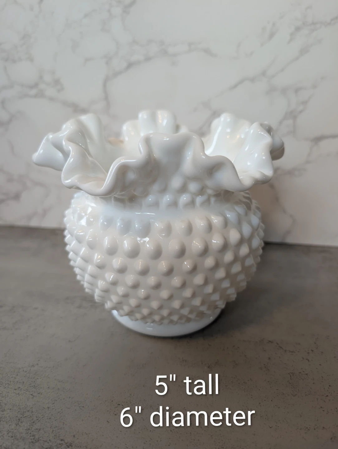 Fenton hobnail milk glass ruffled edge vase