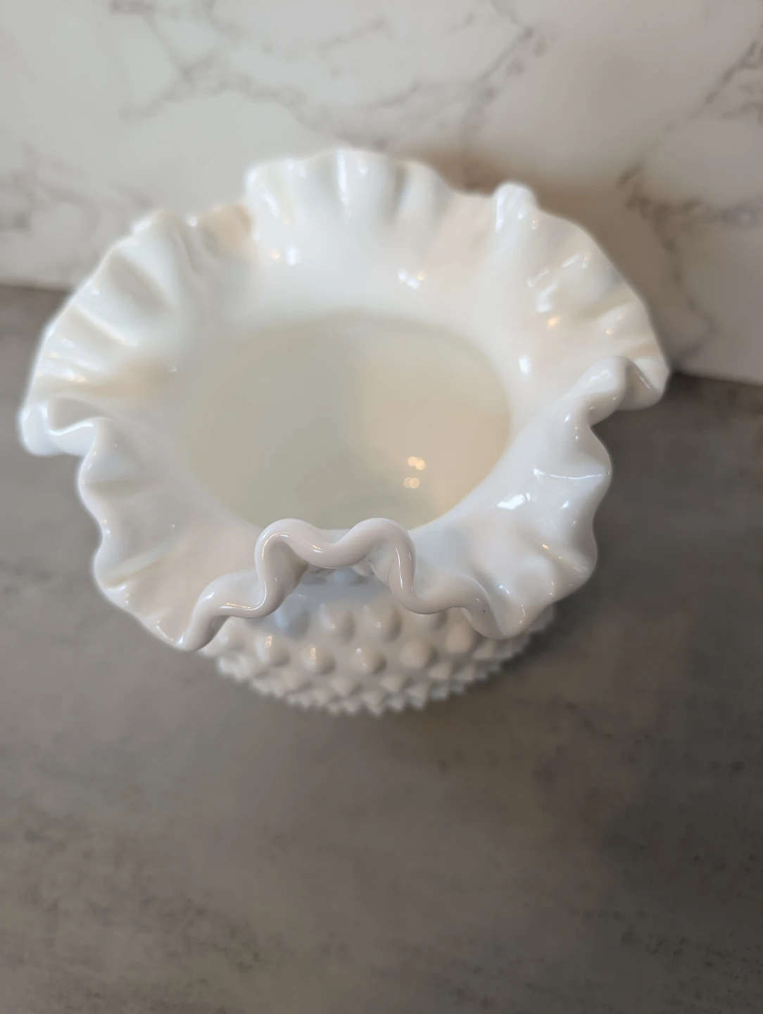 Fenton hobnail milk glass ruffled edge vase - photo 2