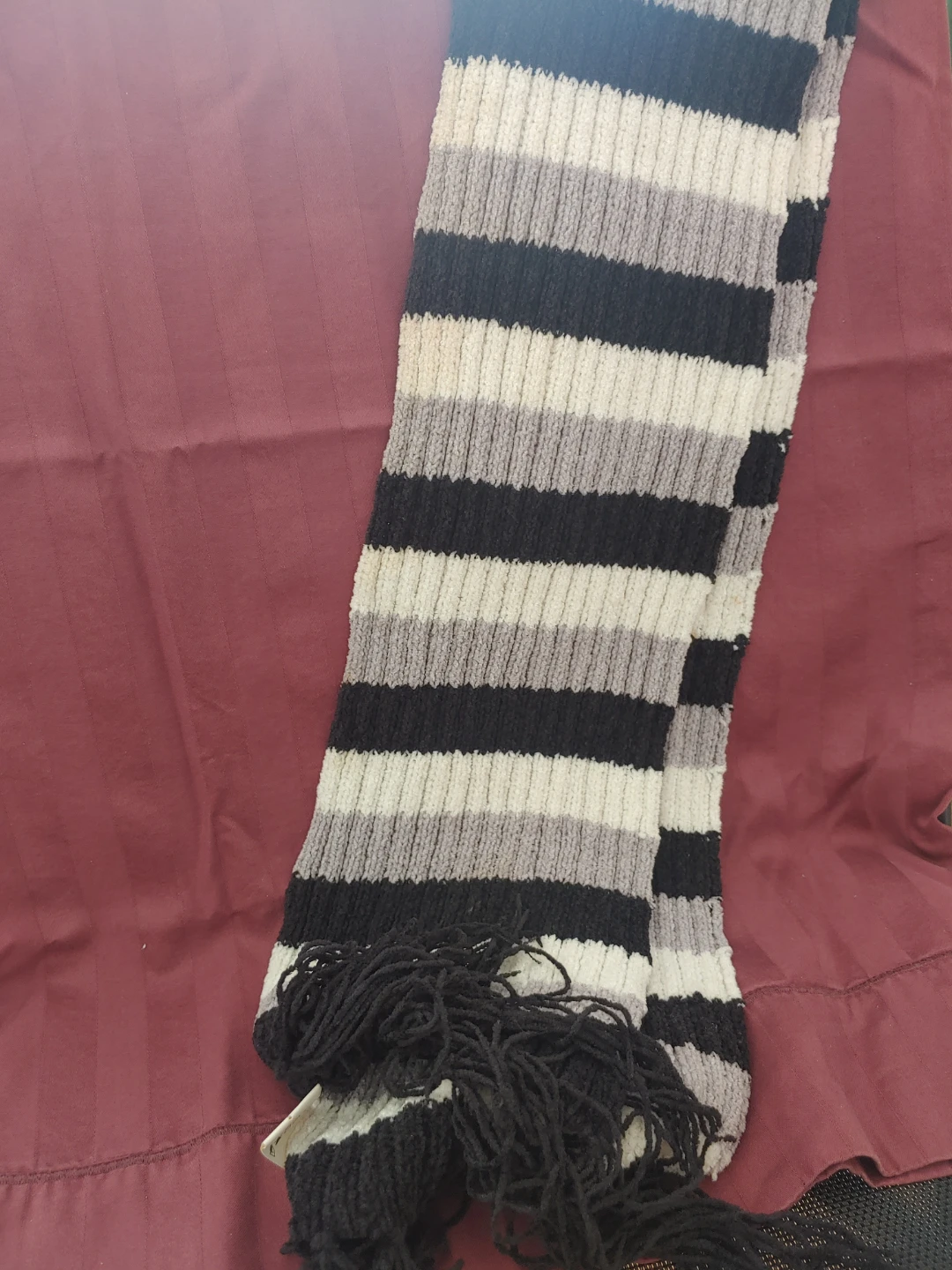 Striped knit scarf with fringe