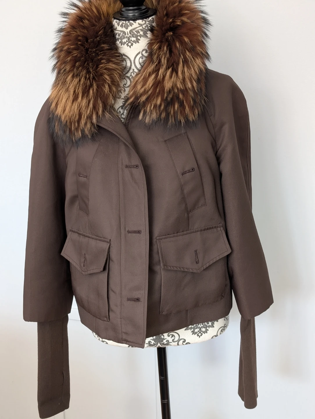 Etcetera Brown Fur Collar Jacket Size 8
