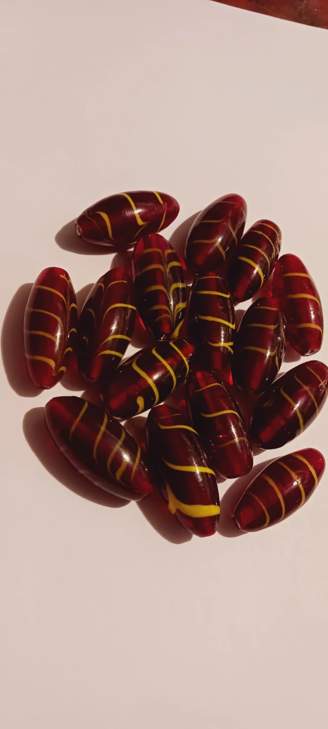 Italian Glass Beads Red Yellow Striped Oval Bead Craft Supplies - photo 2