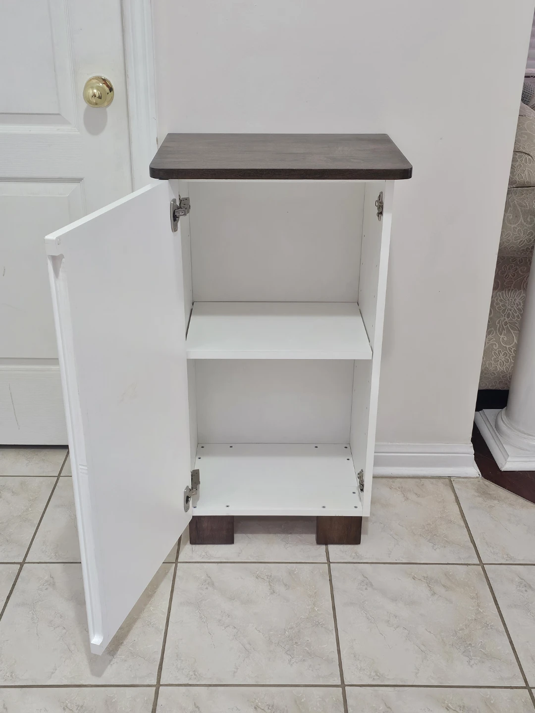 White Storage Cabinet with Dark Wood Top - photo 2