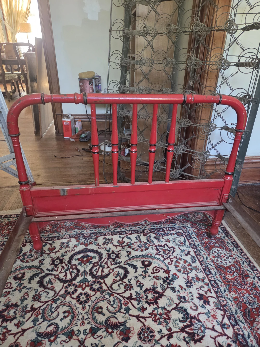 Vintage Red Metal Bed Frame with Springs