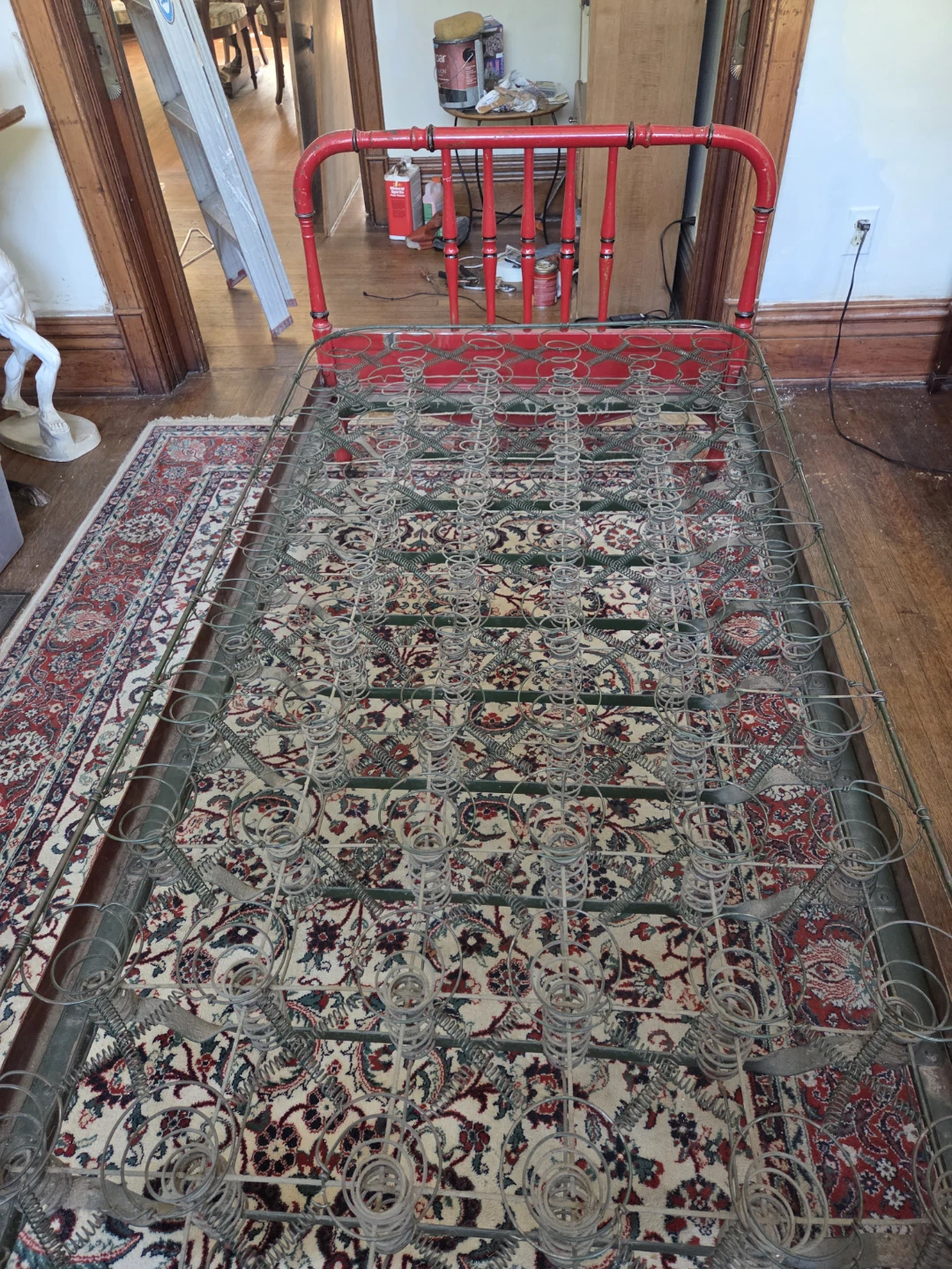 Vintage Red Metal Bed Frame with Springs - photo 2