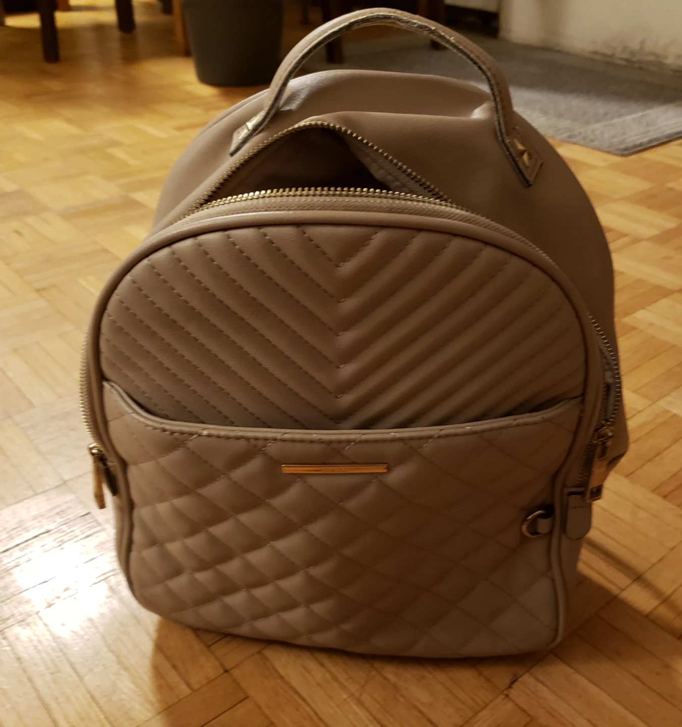 Taupe Quilted Faux Leather Backpack