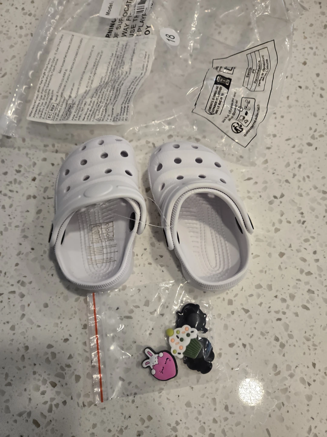 🌱White Crocs-style Clogs with Charms - Size 18 US 3