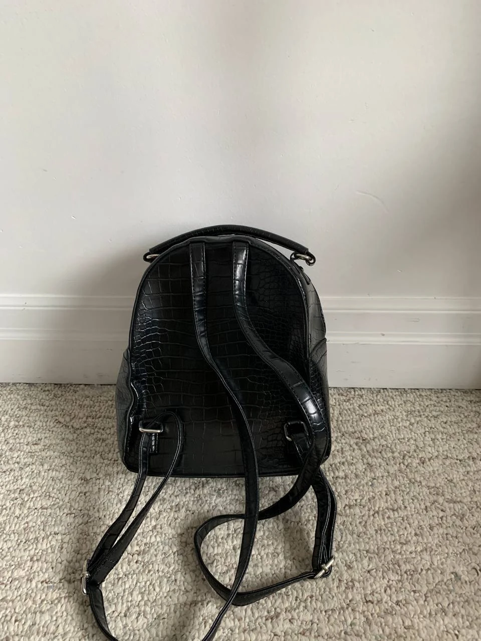 Black Croc-Embossed Faux Leather Backpack - photo 2