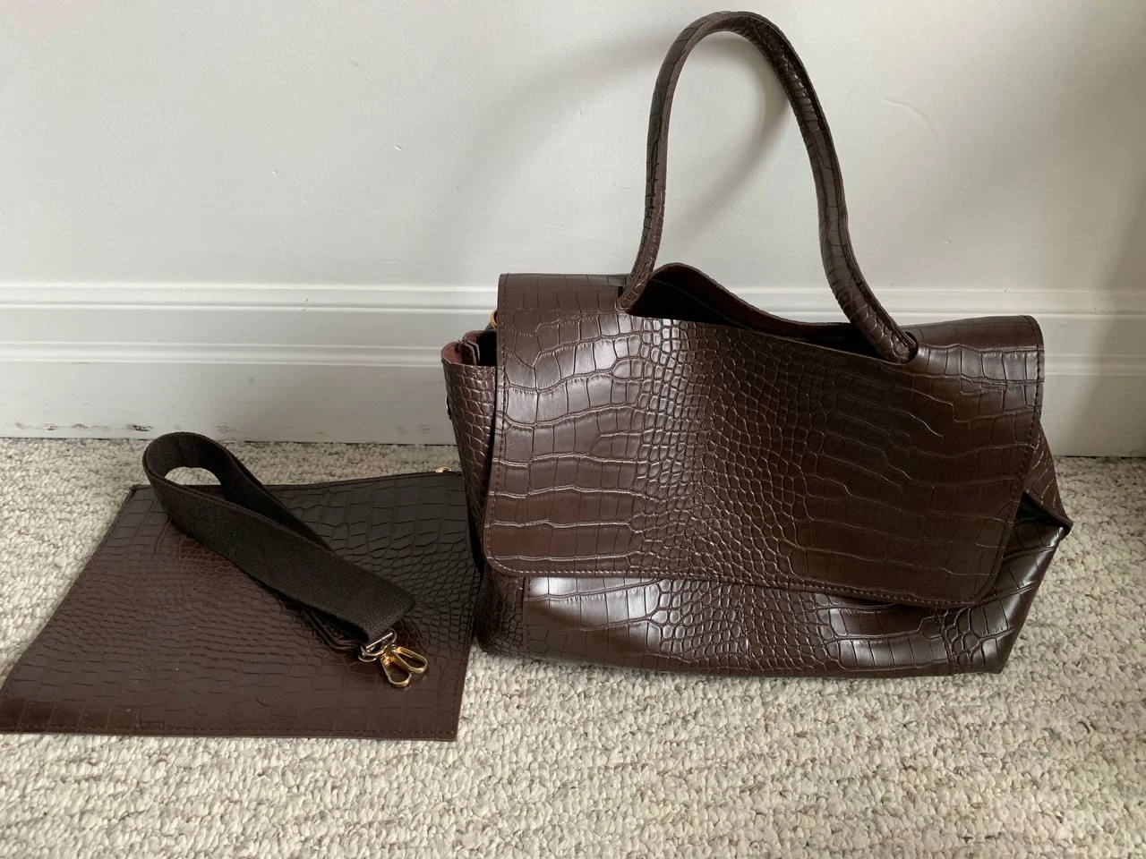 Black Croc-Embossed Faux Leather Backpack - photo 4