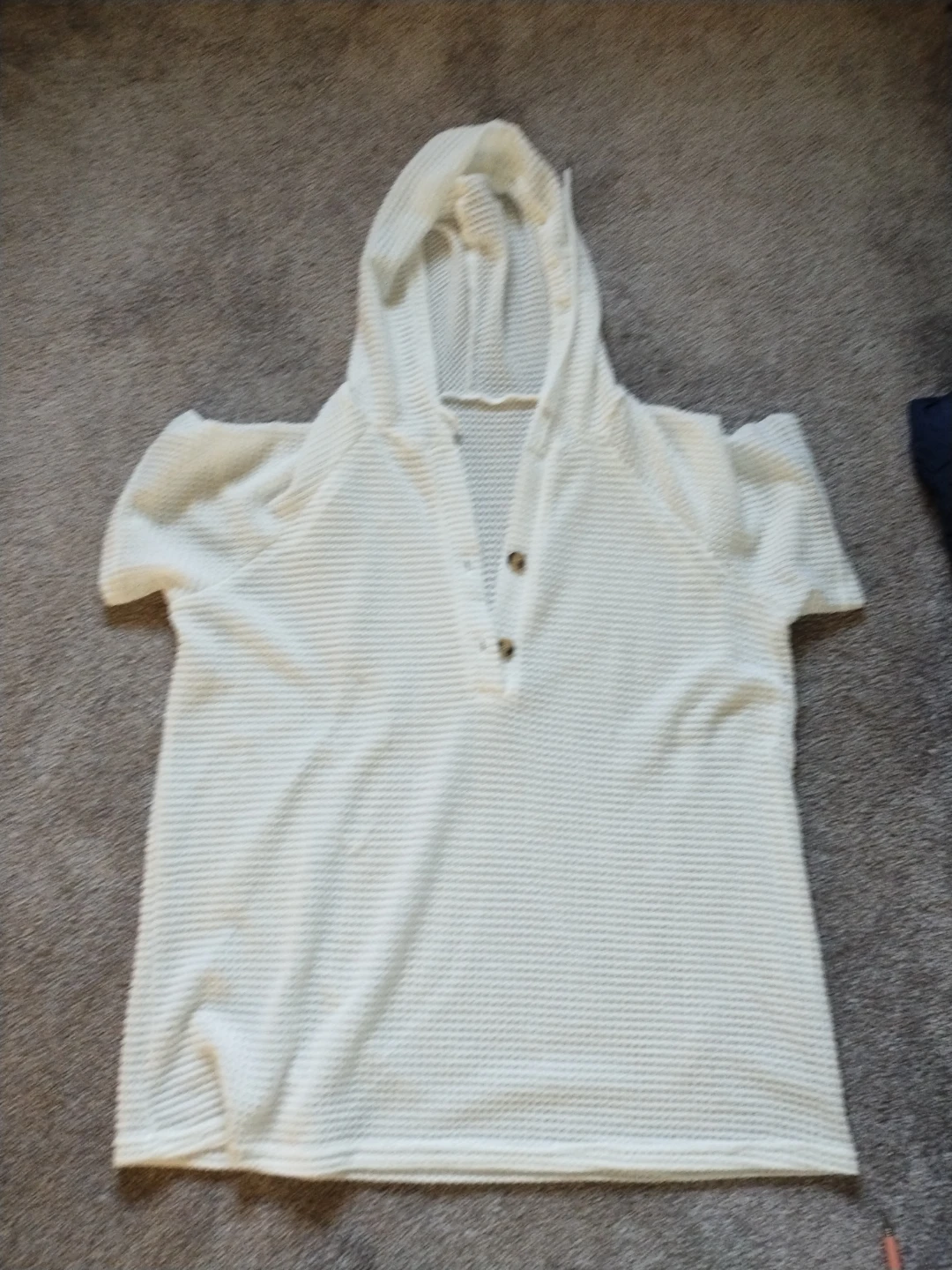 White Waffle Knit Hooded Pullover
