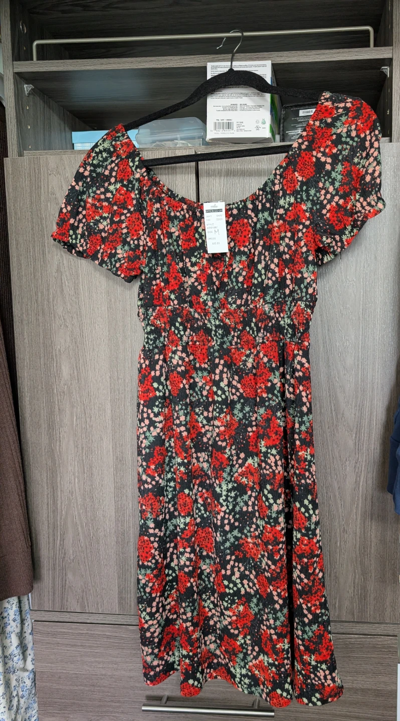 Red Floral Dress & Red Cardigan Set