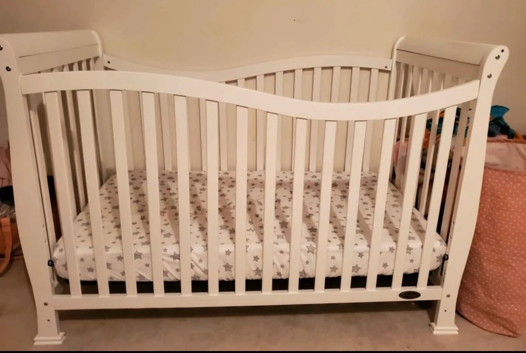 White Baby Changing Table with Storage Shelves and Crib