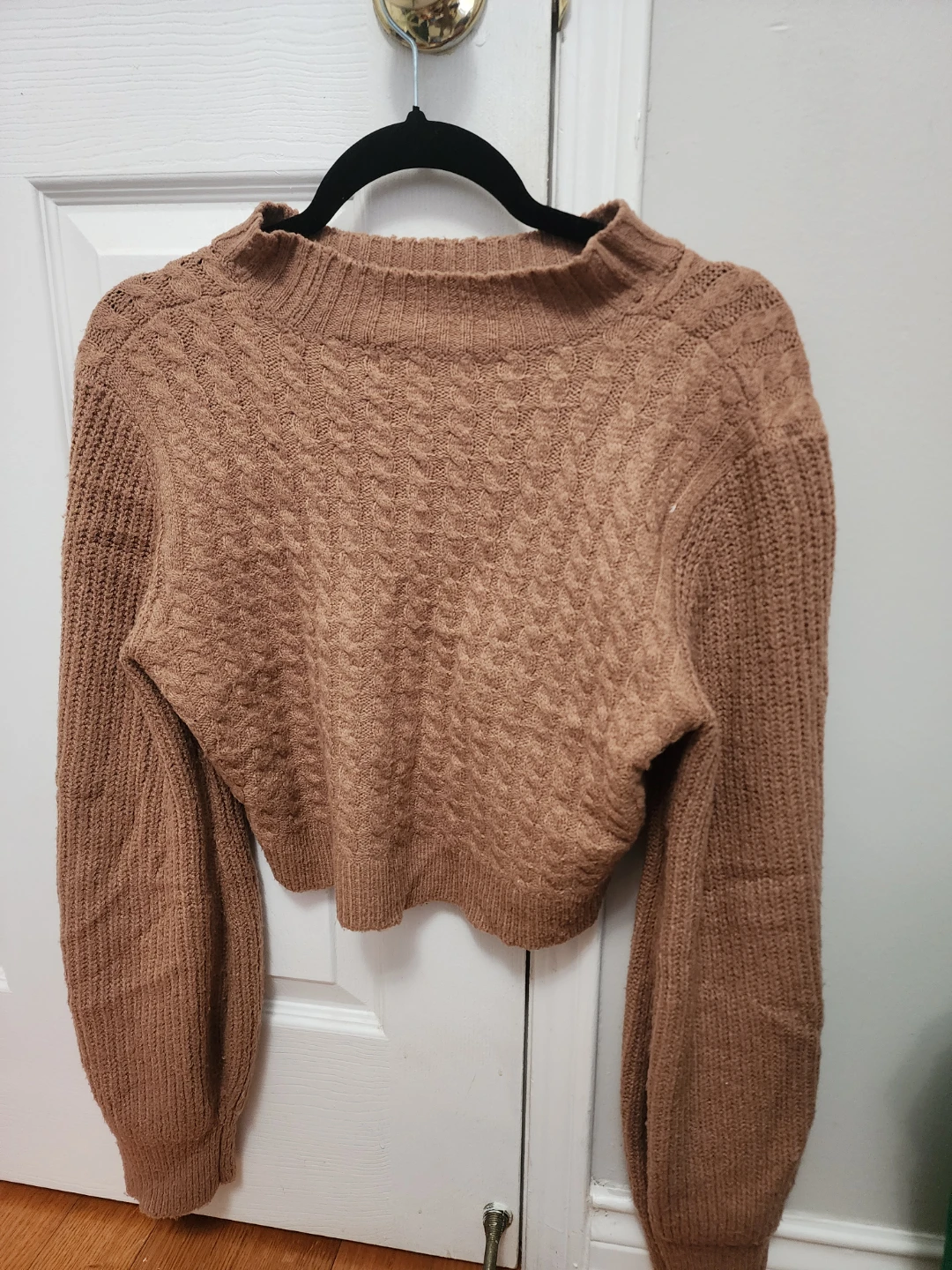 Brown Cable Knit Cropped Sweater - Size M - photo 2