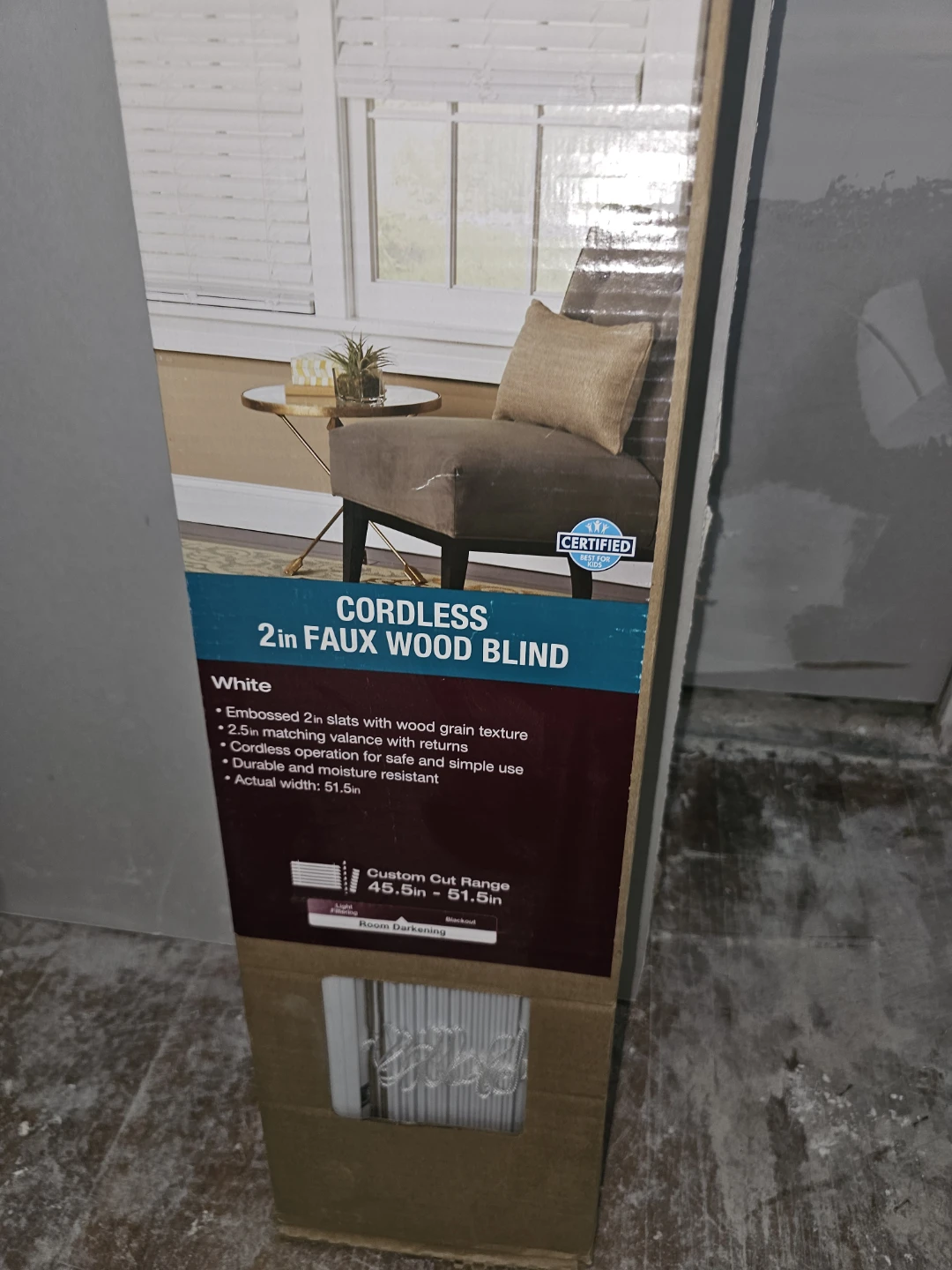 52in W x 48in H Cordless Faux Wood Blind - White - photo 3