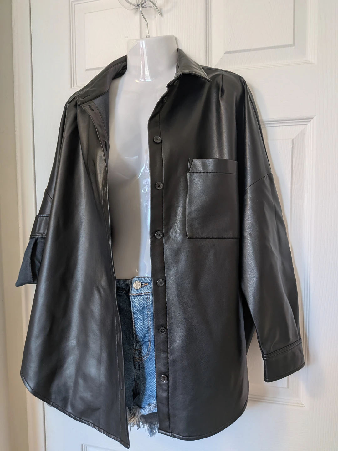 French Connection Black Faux Leather Shirt - Size M - photo 3