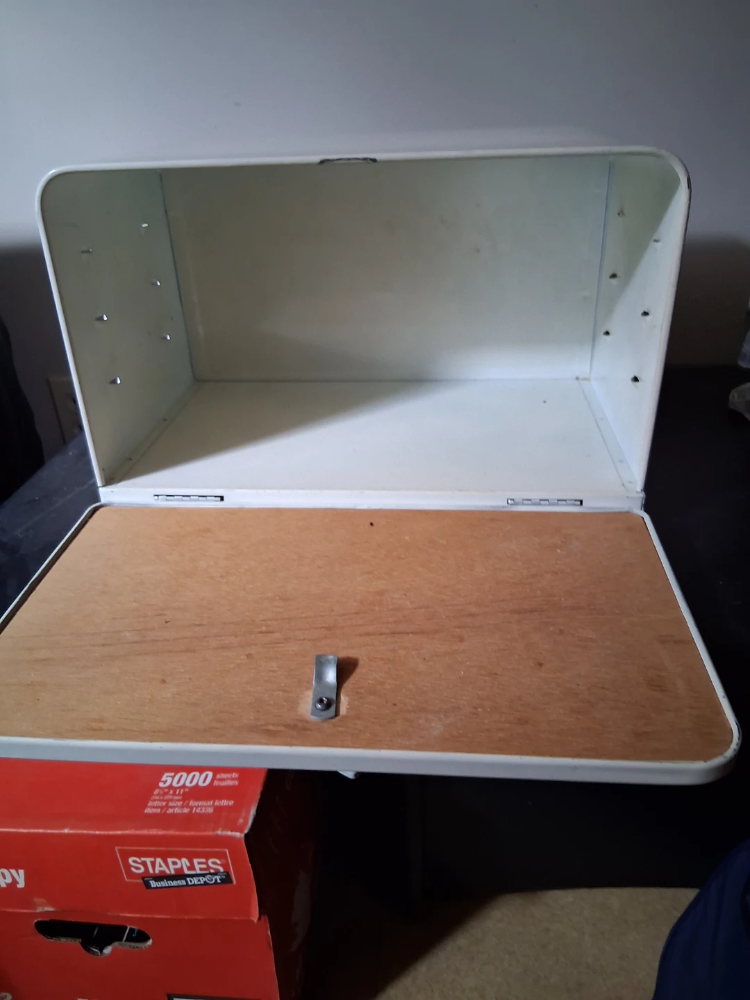 Vintage White Bread Box with Wood Interior - photo 2