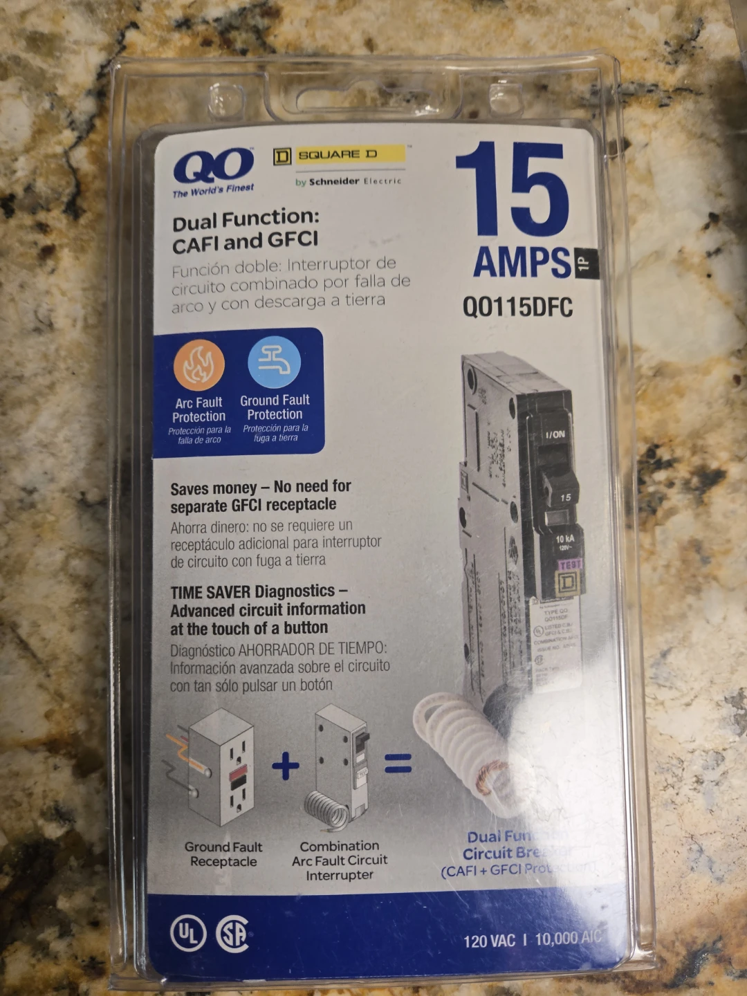 Square D QO115DFC 15 Amp Dual Function AFCI/GFCI Circuit Breaker - photo 2