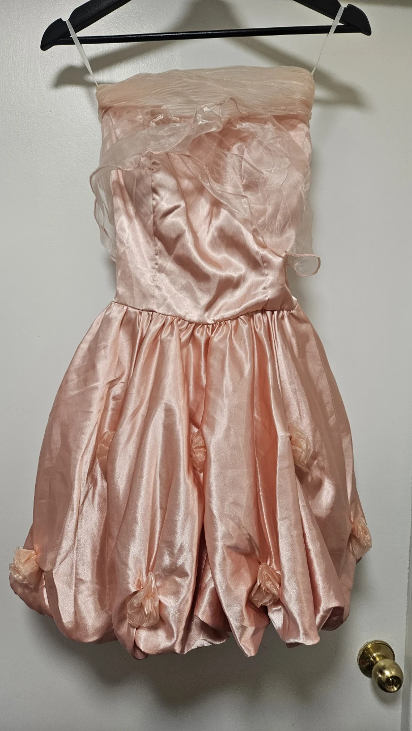 Komlies Pink Satin Dress with Bolero 80s style