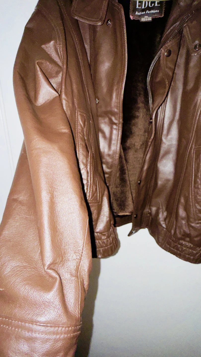 EDGE Italian Fashions Brown Leather Fur Lined Jacket 2XL - photo 2
