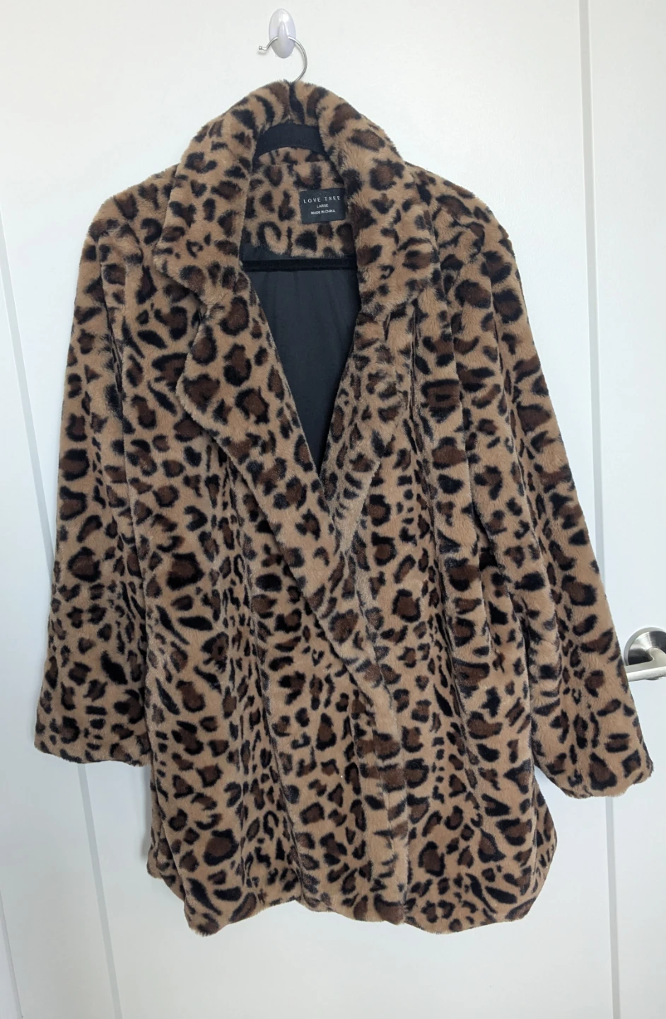 LOVE TREE Faux Fur Leopard Print Jacket